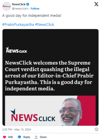 印度新聞網站“涉嫌親中”案翻盤，法院下令釋放被拘留記者